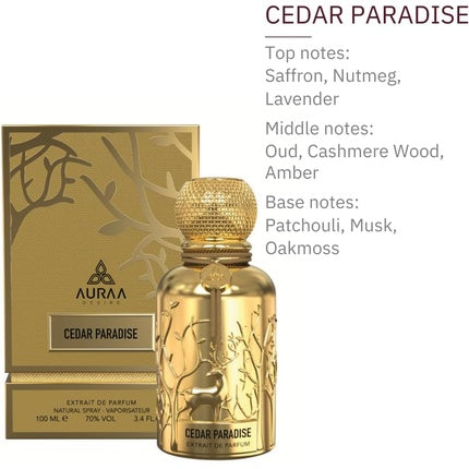 Cedar Paradise Extrait Perfume 100ml by Auraa Desire - Strong Spicy Fresh Scent for Men - Saffron, Nutmeg, Lavender Eau de Parfum For Sale