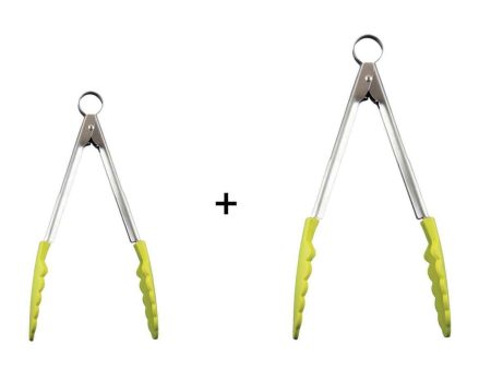 Cuisipro Silicone Stainless Steel Locking Tongs Apple Green Color Combo Set (Small & Large)  Fixed Size on Sale