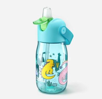 ZOKU Kids Flip Straw Bottle  400ml - Teal Dino (Cleaning Brush Included)  Fixed Size Discount