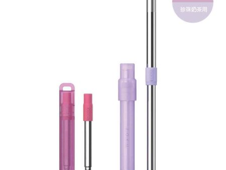 ZOKU Stainless Steel Reusable Drink & Bubble Tea Pocket Straw 2 Set Combo (Pink, Purple)  Fixed Size For Cheap