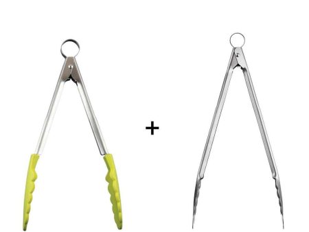 Cuisipro Silicone Stainless Steel Locking Tongs Small Size Combo Set (Apple Green & SS)  Fixed Size Online Sale