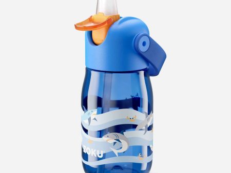 ZOKU Kids Flip Straw Bottle  400ml - Blue Shark (Straw Cleaning Brush Included)  Fixed Size on Sale