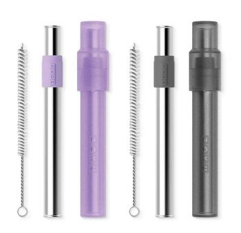 ZOKU Stainless Steel Reusable Bubble Tea Pocket Straw 2 Set Combo (Charcoal, Purple)  Fixed Size Online now