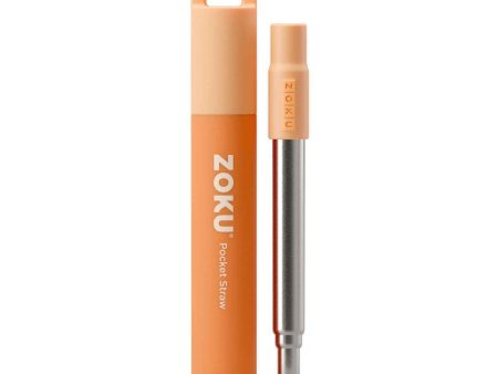 ZOKU Stainless Steel Reusable Pocket Straw  (Carrying Case & Cleaning Brush Included) - Orange  Fixed Size For Sale