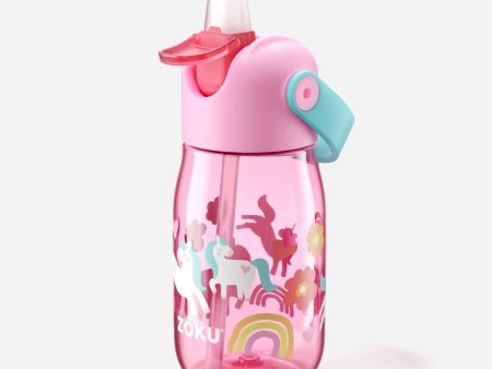 ZOKU Kids Flip Straw Bottle  400ml - Pink Unicorn (Straw Cleaning Brush Included)  Fixed Size For Discount