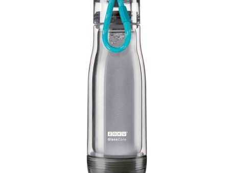 ZOKU Insulated Double-Walled with Suspended Grey Glass Core Bottle 475ml - Teal Strip  Fixed Size Online now