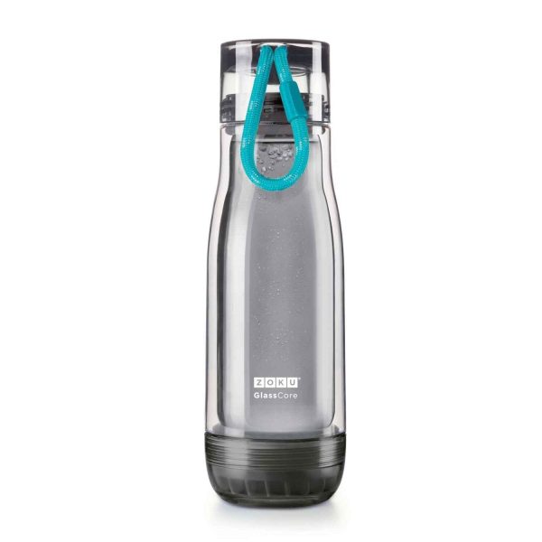 ZOKU Insulated Double-Walled with Suspended Grey Glass Core Bottle 475ml - Teal Strip  Fixed Size Online now