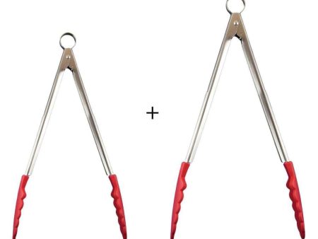 Cuisipro Silicone Locking Tongs Red Color Combo Set (Small & Large)  Fixed Size Cheap