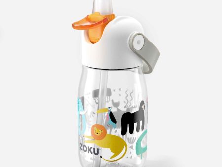 ZOKU Kids Flip Straw Bottle  400ml - Clear Safari (Cleaning Brush Included)  Fixed Size For Cheap