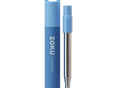 ZOKU Stainless Steel Reusable Pocket Straw  (Carrying Case & Cleaning Brush Included) - Blue  Fixed Size For Discount