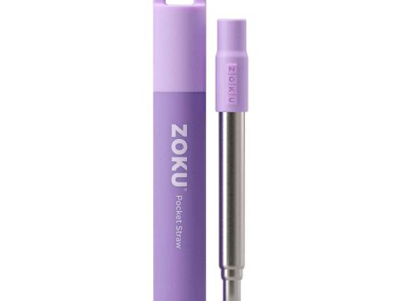 ZOKU Stainless Steel Reusable Pocket Straw  (Carrying Case & Cleaning Brush Included) - Purple  Fixed Size Hot on Sale