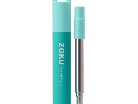 ZOKU Stainless Steel Reusable Pocket Straw  (Carrying Case & Cleaning Brush Included) - Teal  Fixed Size For Sale