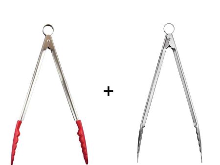 Cuisipro Silicone Stainless Steel Locking Tongs Large Size Combo Set (Red & SS)  Fixed Size on Sale