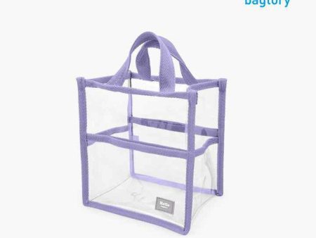 bagtory HELLO Baggy Transparent PVC Bag in Bag Small Tote, Macaron Purple, Clear Storage Organizer  Fixed Size Hot on Sale